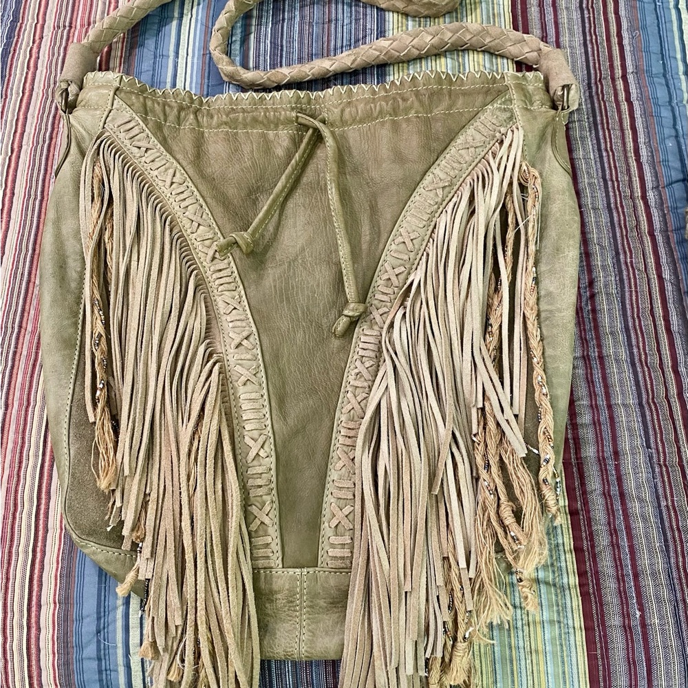 Free People Isadora Olive Fringe Shoulder / Crossbody Bag
